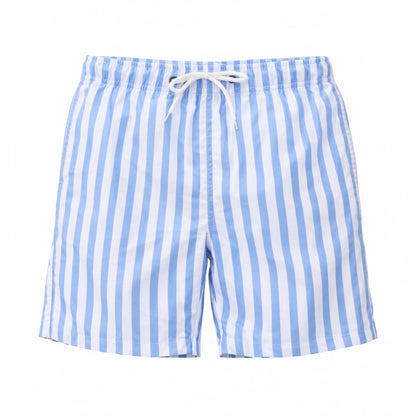 Men's Swim Shorts with Vertical Stripe Pattern and Drawstring Waist