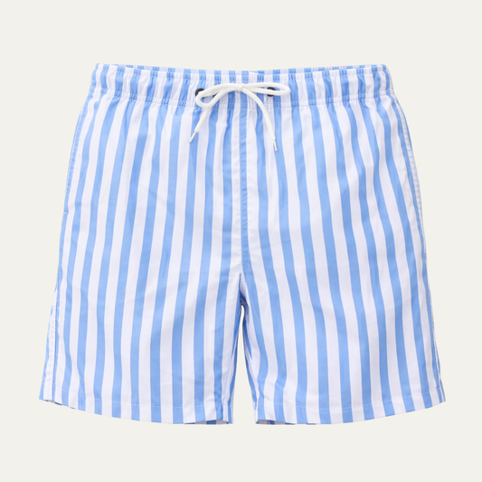 Men's Swim Shorts with Vertical Stripe Pattern and Drawstring Waist