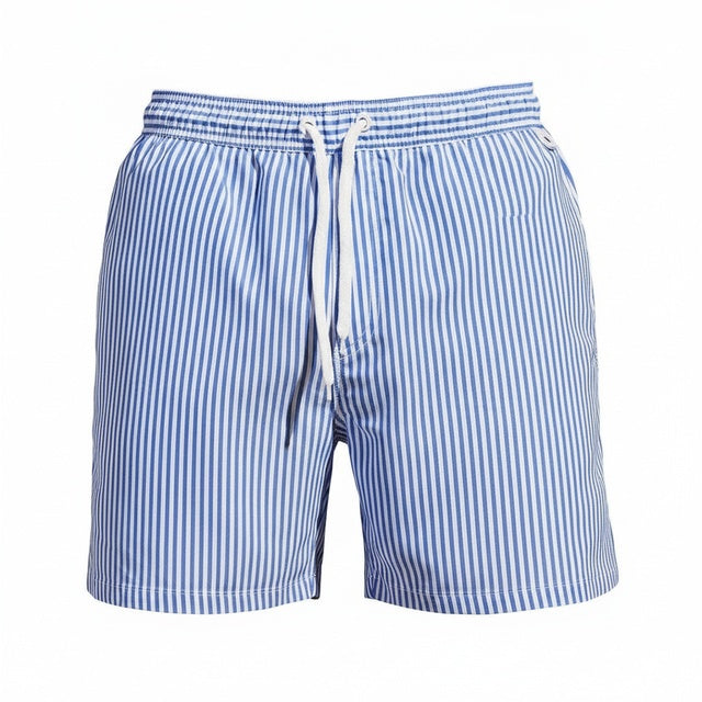 Men's Swim Shorts with Vertical Stripe Print and Drawstring Waist