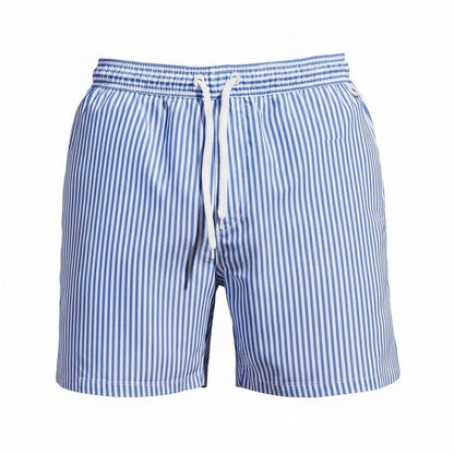 Men's Swim Shorts with Vertical Stripe Print and Drawstring Waist
