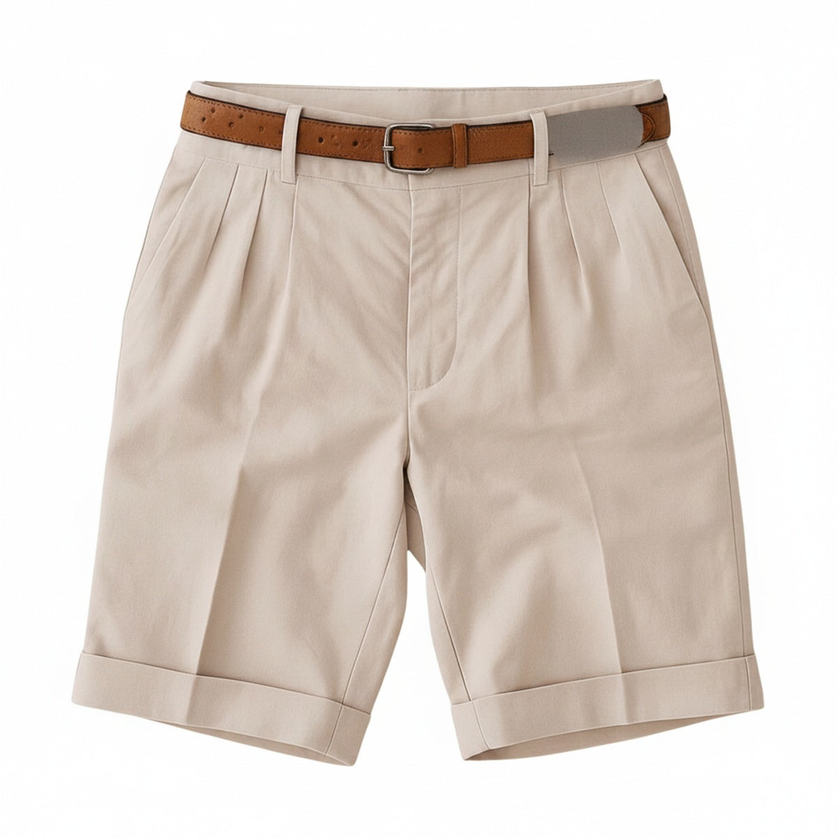 Men's Tailored Chino Shorts with Pleated Front and Cuffed Hem