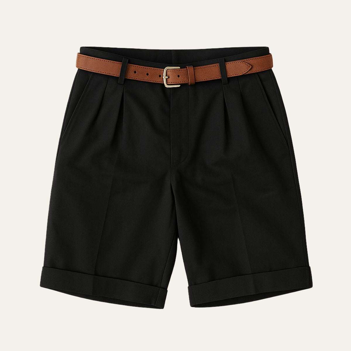 Men's Tailored Chino Shorts with Pleated Front and Cuffed Hem