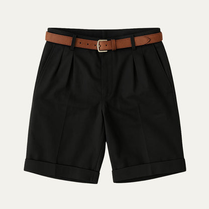 Men's Tailored Chino Shorts with Pleated Front and Cuffed Hem