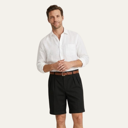 Men's Tailored Chino Shorts with Pleated Front and Cuffed Hem