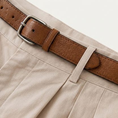 Men's Tailored Chino Shorts with Pleated Front and Cuffed Hem