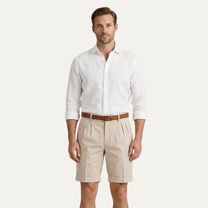 Men's Tailored Chino Shorts with Pleated Front and Cuffed Hem