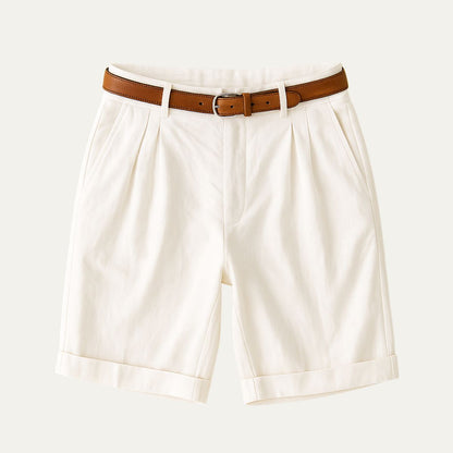 Men's Tailored Chino Shorts with Pleated Front and Cuffed Hem