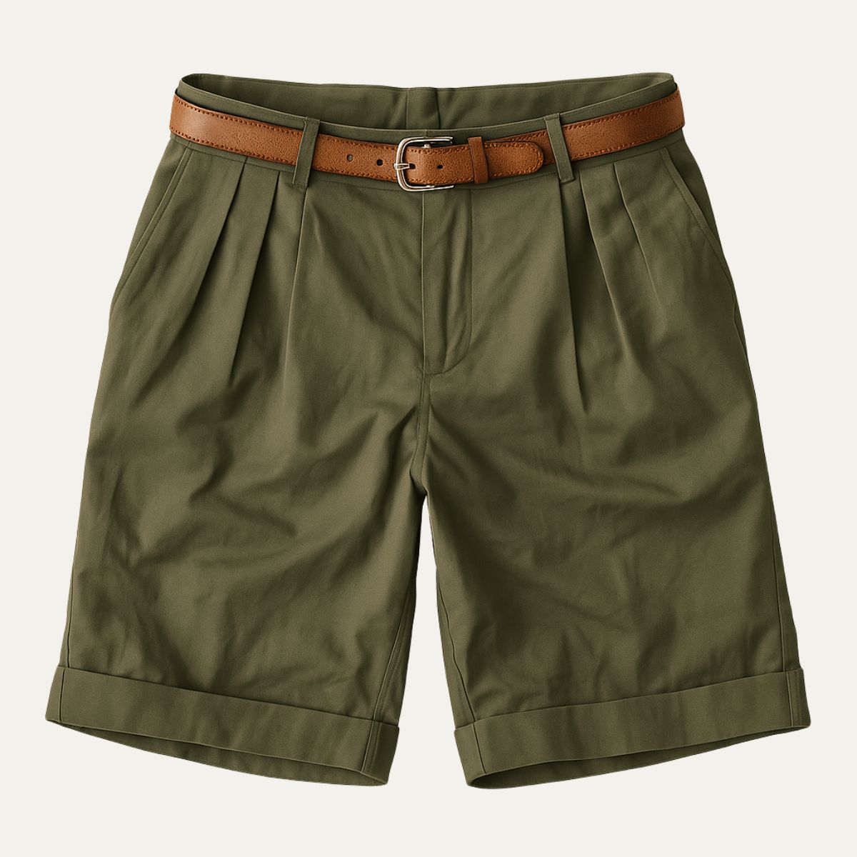 Men's Tailored Chino Shorts with Pleated Front and Cuffed Hem