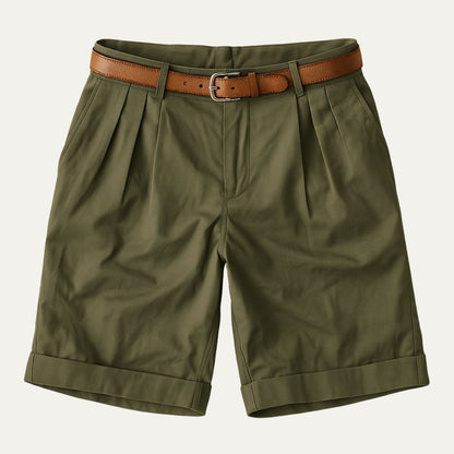 Men's Tailored Chino Shorts with Pleated Front and Cuffed Hem