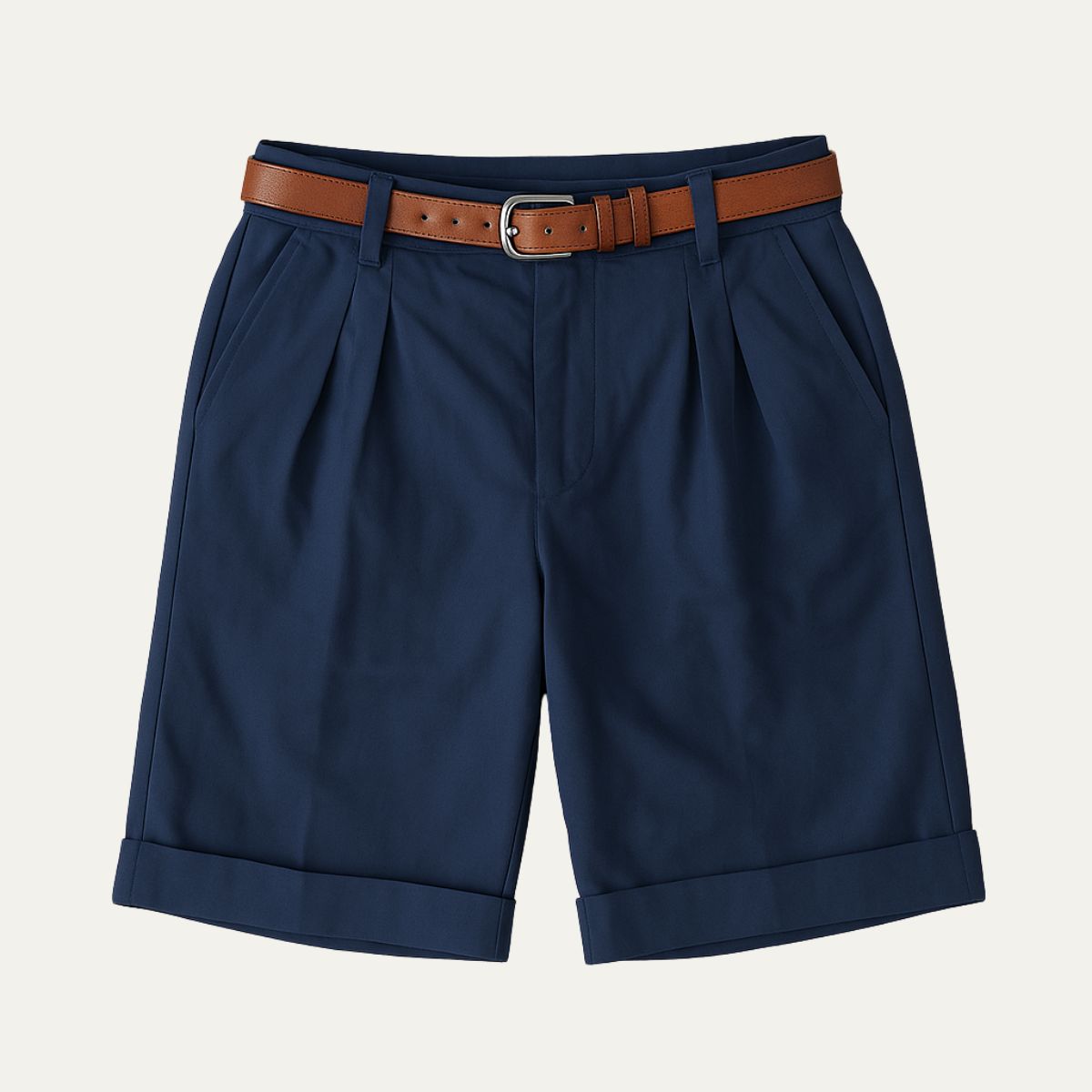 Men's Tailored Chino Shorts with Pleated Front and Cuffed Hem