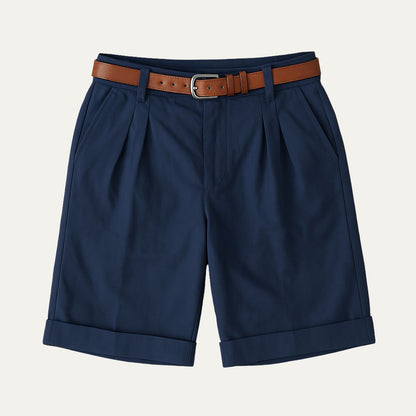 Men's Tailored Chino Shorts with Pleated Front and Cuffed Hem