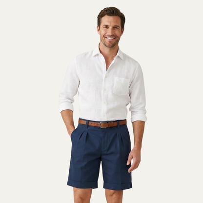Men's Tailored Chino Shorts with Pleated Front and Cuffed Hem