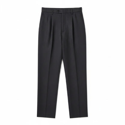 Men's Tailored Dress Pants with Double Pleats and High-Rise Waist