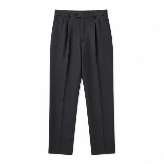 Men's Tailored Dress Pants with Double Pleats and High-Rise Waist