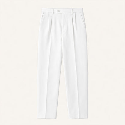 Men's Tailored Dress Pants with Double Pleats and High-Rise Waist