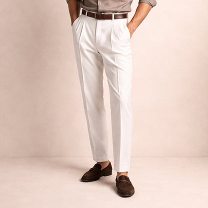 Men's Tailored Dress Pants with Double Pleats and High-Rise Waist