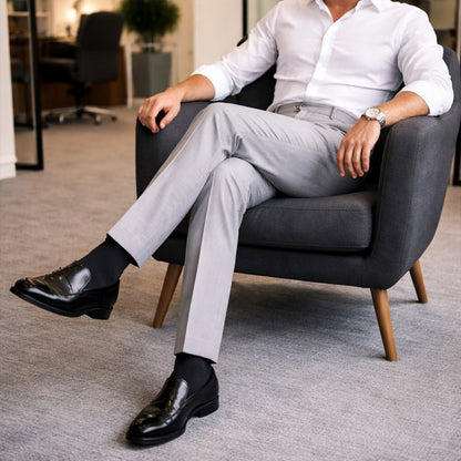 Men's Tailored Dress Pants with Double Pleats and High-Rise Waist