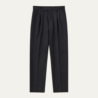Men's Tailored Dress Pants with Double Pleats and High-Rise Waist