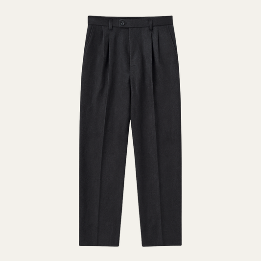 Men's Tailored Dress Pants with Double Pleats and High-Rise Waist