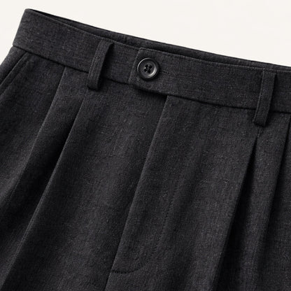Men's Tailored Dress Pants with Double Pleats and High-Rise Waist