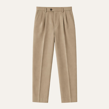 Men's Tailored Dress Pants with Double Pleats and High-Rise Waist
