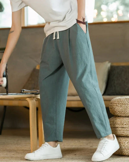 Men's Tapered Trousers with Pleats and Drawstring Waist