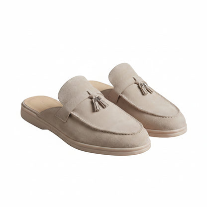 Men's Tassel Loafer Mules with Open Back and Metal Detail