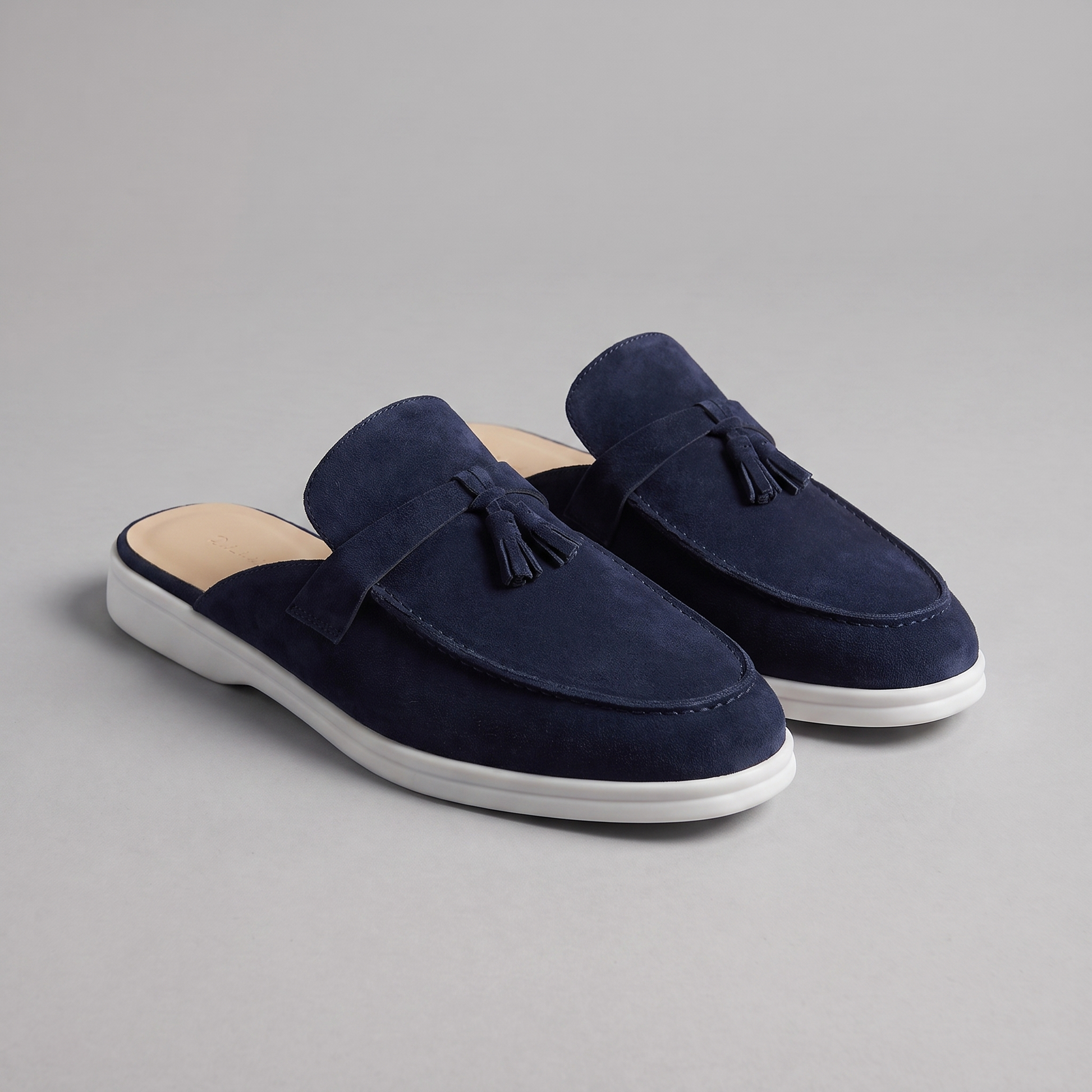 Men's Tassel Loafer Mules with Open Back and Metal Detail