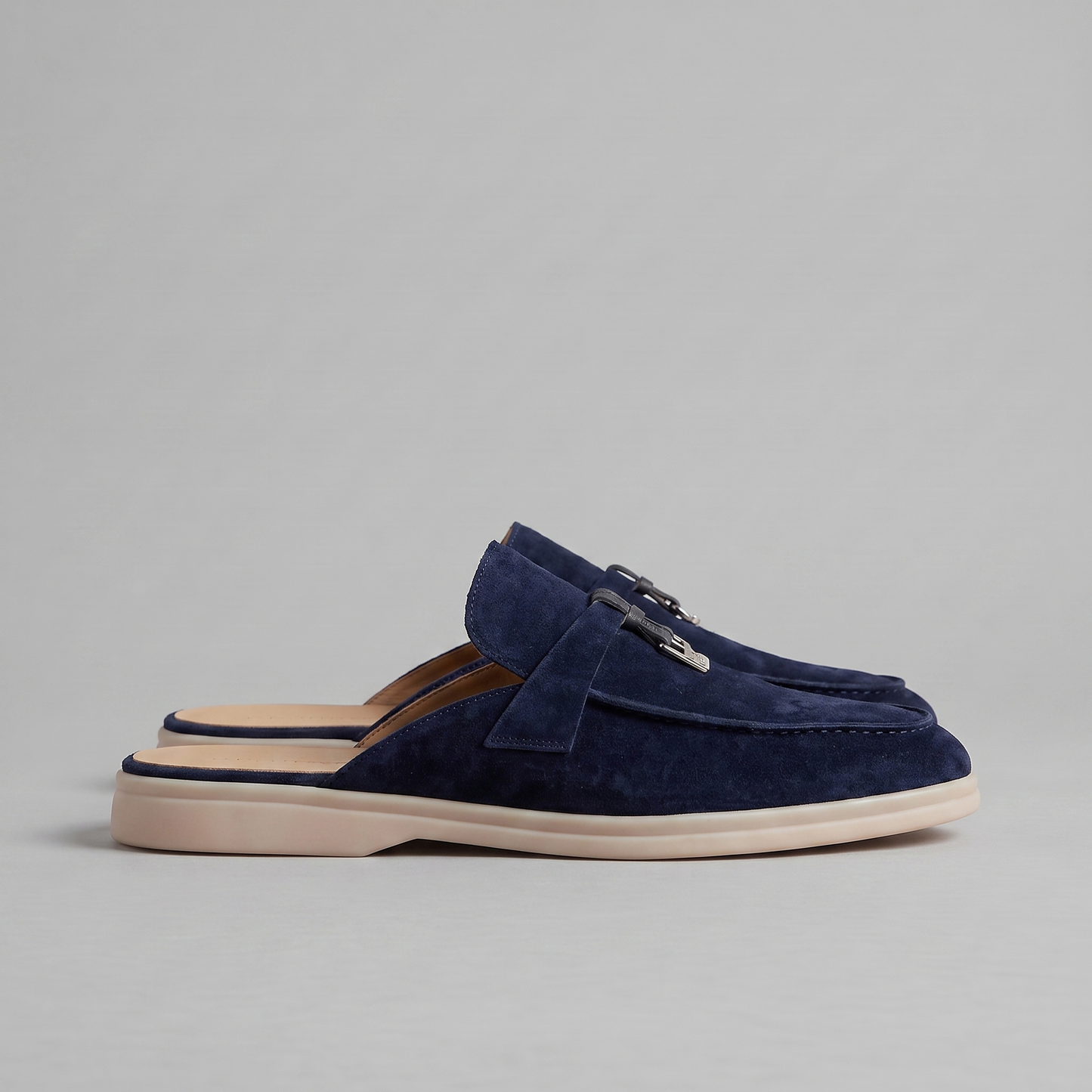 Men's Tassel Loafer Mules with Open Back and Metal Detail