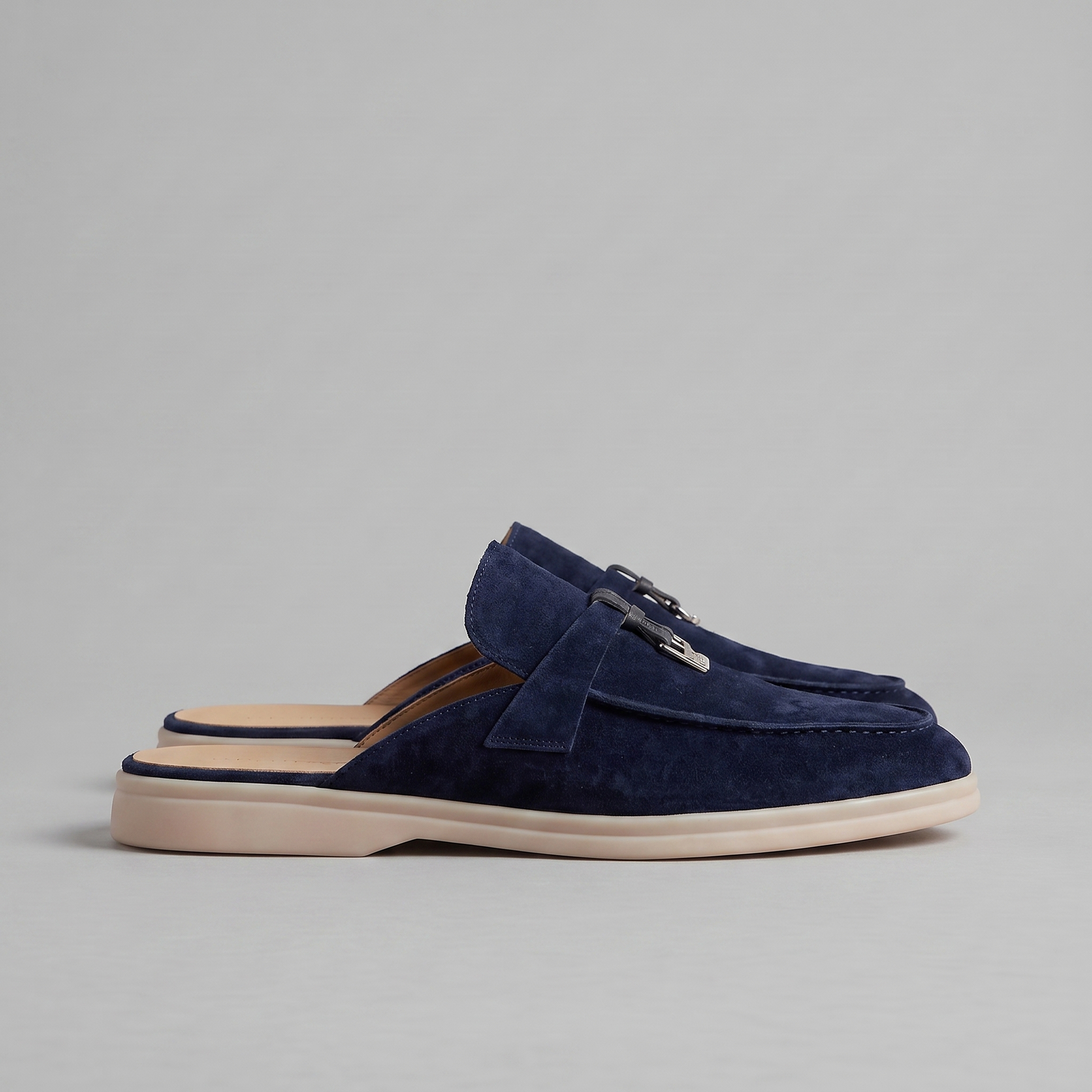 Men's Tassel Loafer Mules with Open Back and Metal Detail