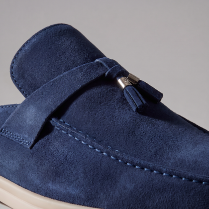Men's Tassel Loafer Mules with Open Back and Metal Detail