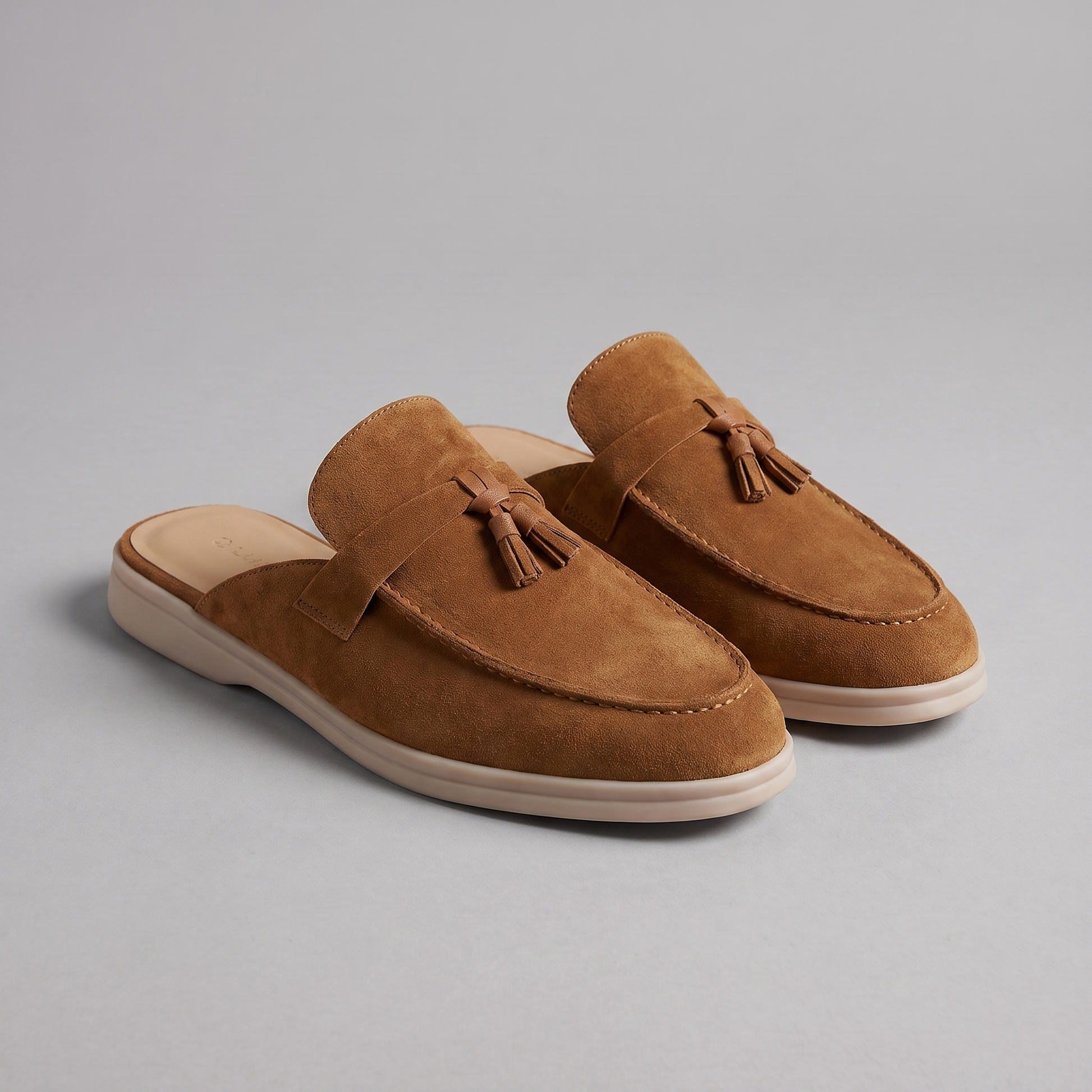 Men's Tassel Loafer Mules with Open Back and Metal Detail