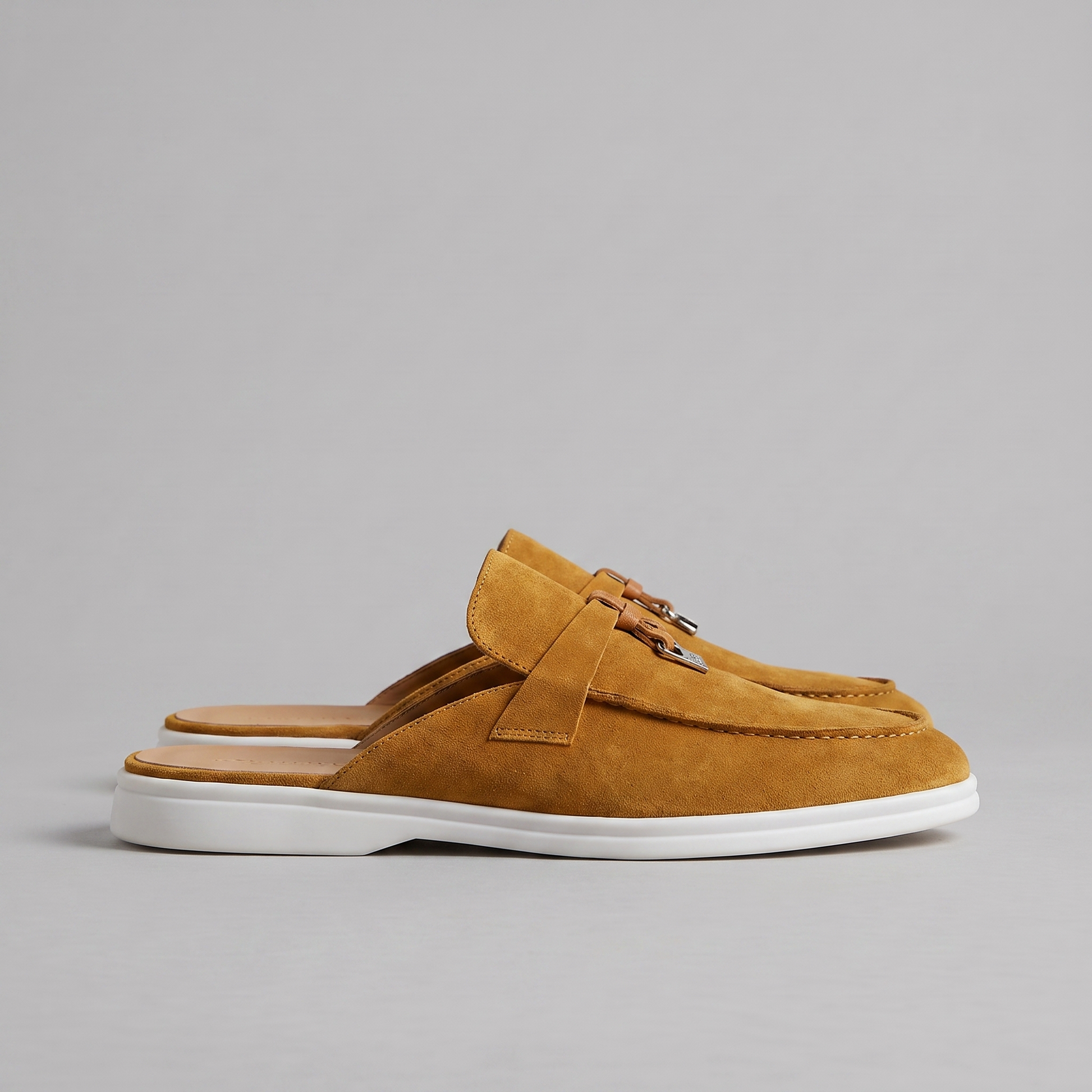 Men's Tassel Loafer Mules with Open Back and Metal Detail