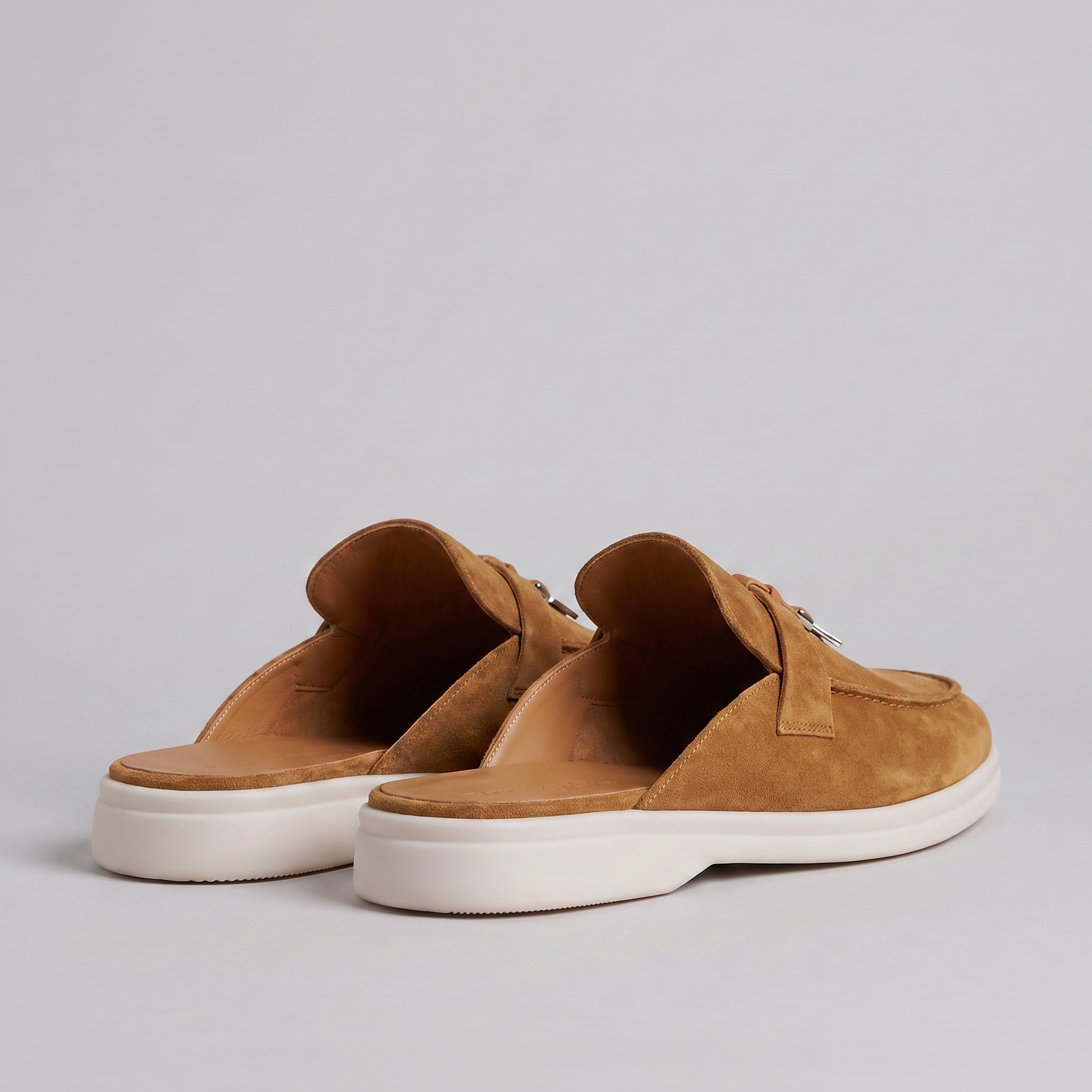 Men's Tassel Loafer Mules with Open Back and Metal Detail