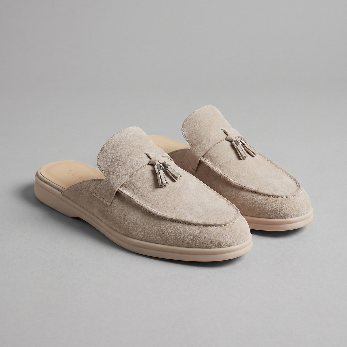 Men's Tassel Loafer Mules with Open Back and Metal Detail