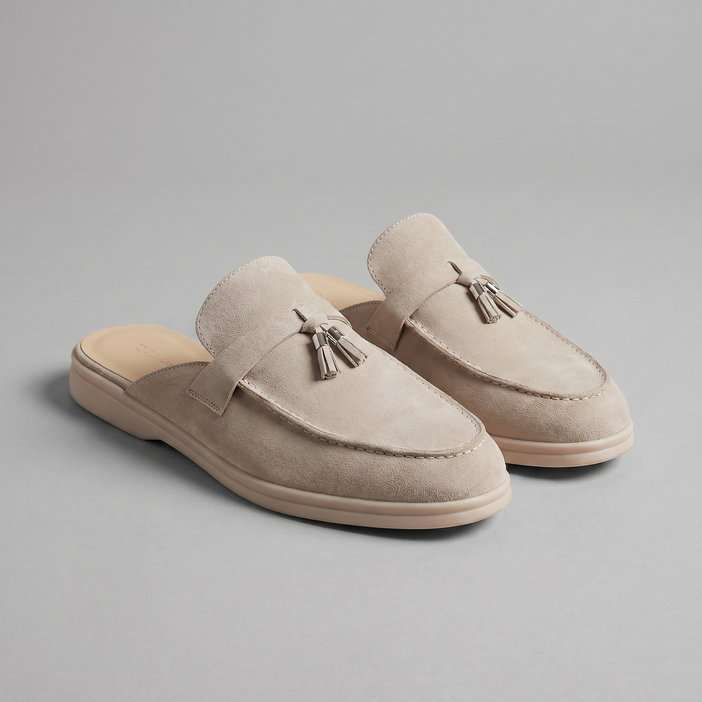Men's Tassel Loafer Mules with Open Back and Metal Detail
