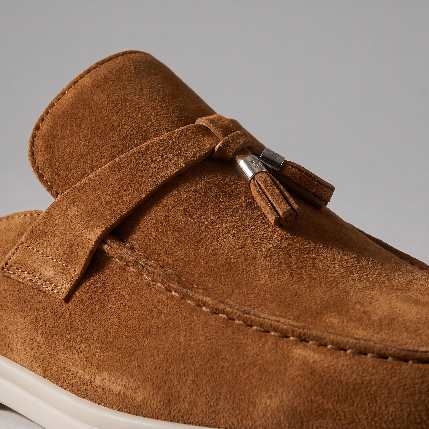 Men's Tassel Loafer Mules with Open Back and Metal Detail