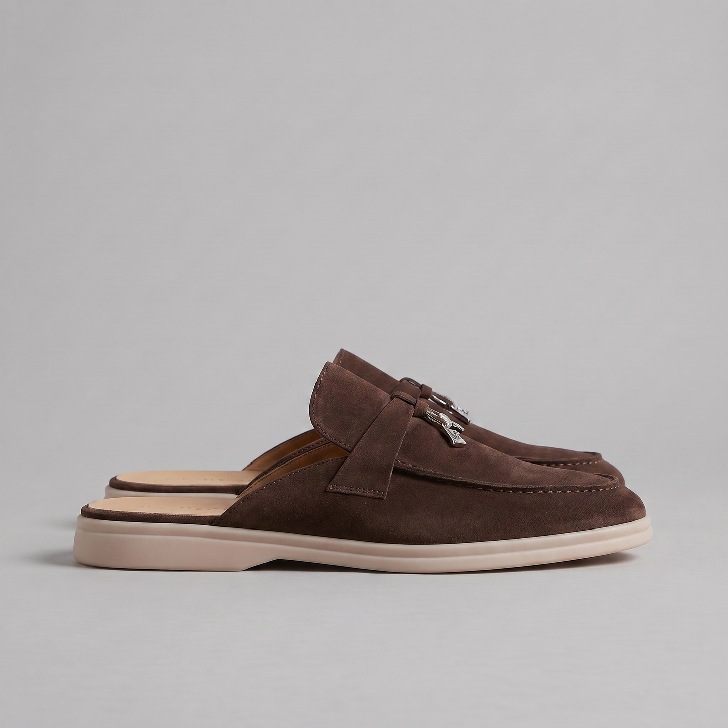 Men's Tassel Loafer Mules with Open Back and Metal Detail