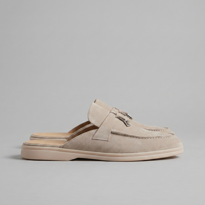 Men's Tassel Loafer Mules with Open Back and Metal Detail