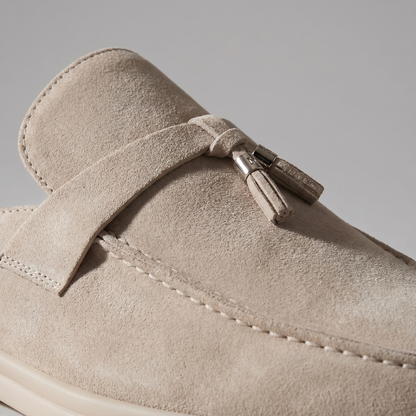 Men's Tassel Loafer Mules with Open Back and Metal Detail