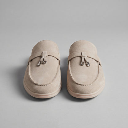 Men's Tassel Loafer Mules with Open Back and Metal Detail
