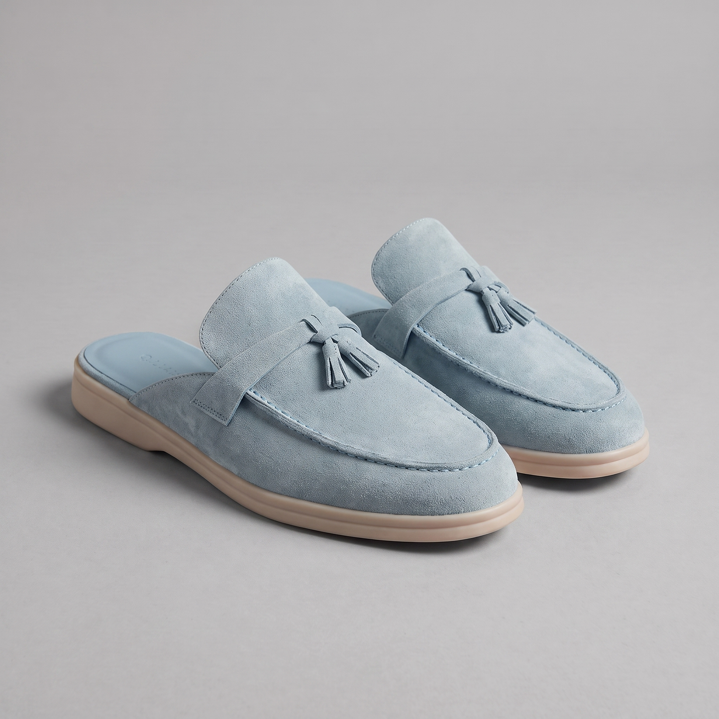 Men's Tassel Loafer Mules with Open Back and Metal Detail
