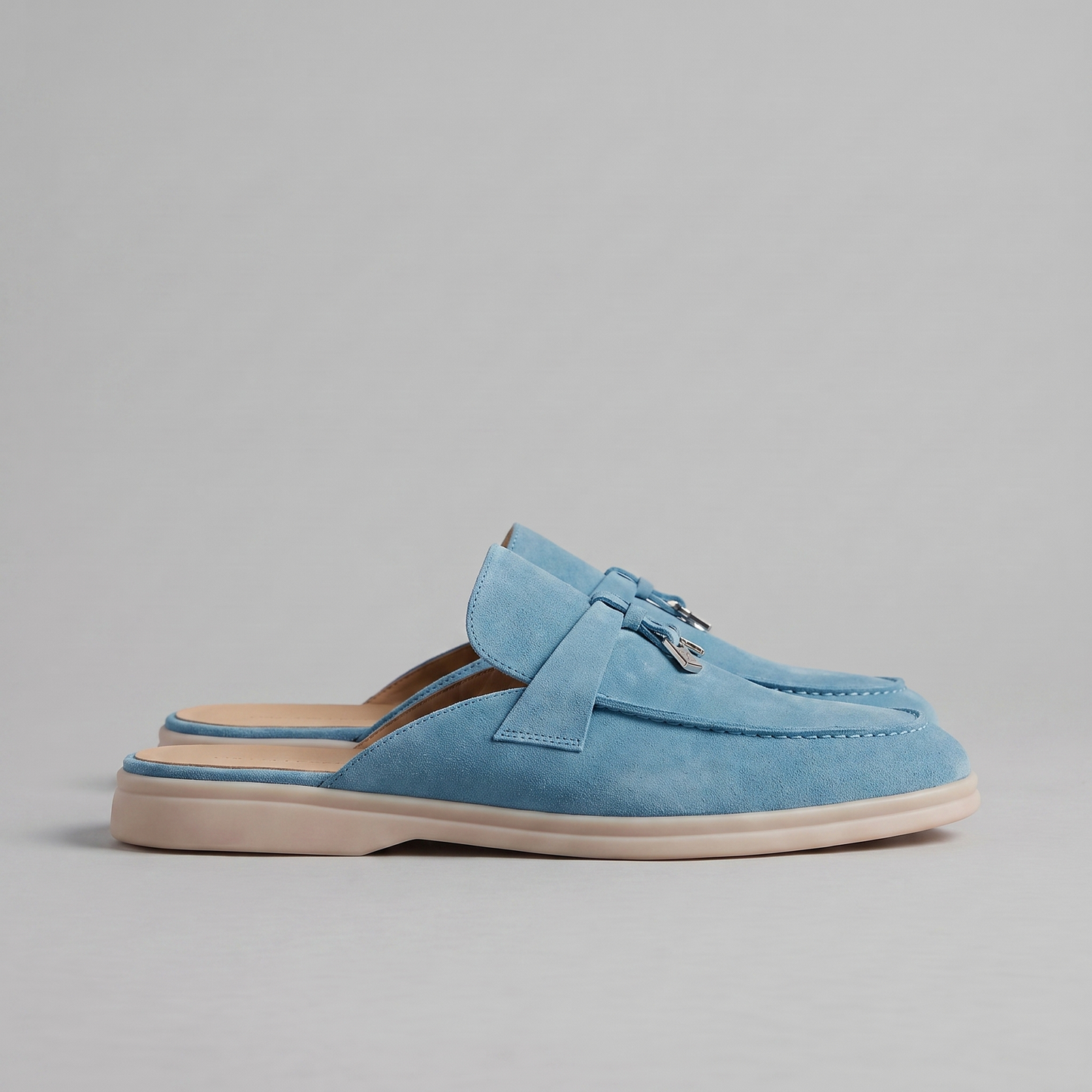 Men's Tassel Loafer Mules with Open Back and Metal Detail
