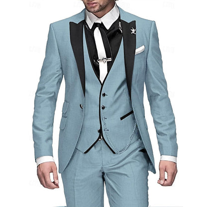 Men's Three-Piece Slim Fit Formal Suit Set with Peak Lapel