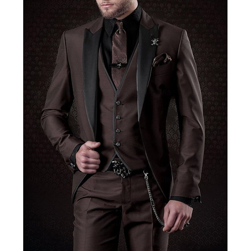 Men's Three-Piece Slim Fit Formal Suit Set with Peak Lapel