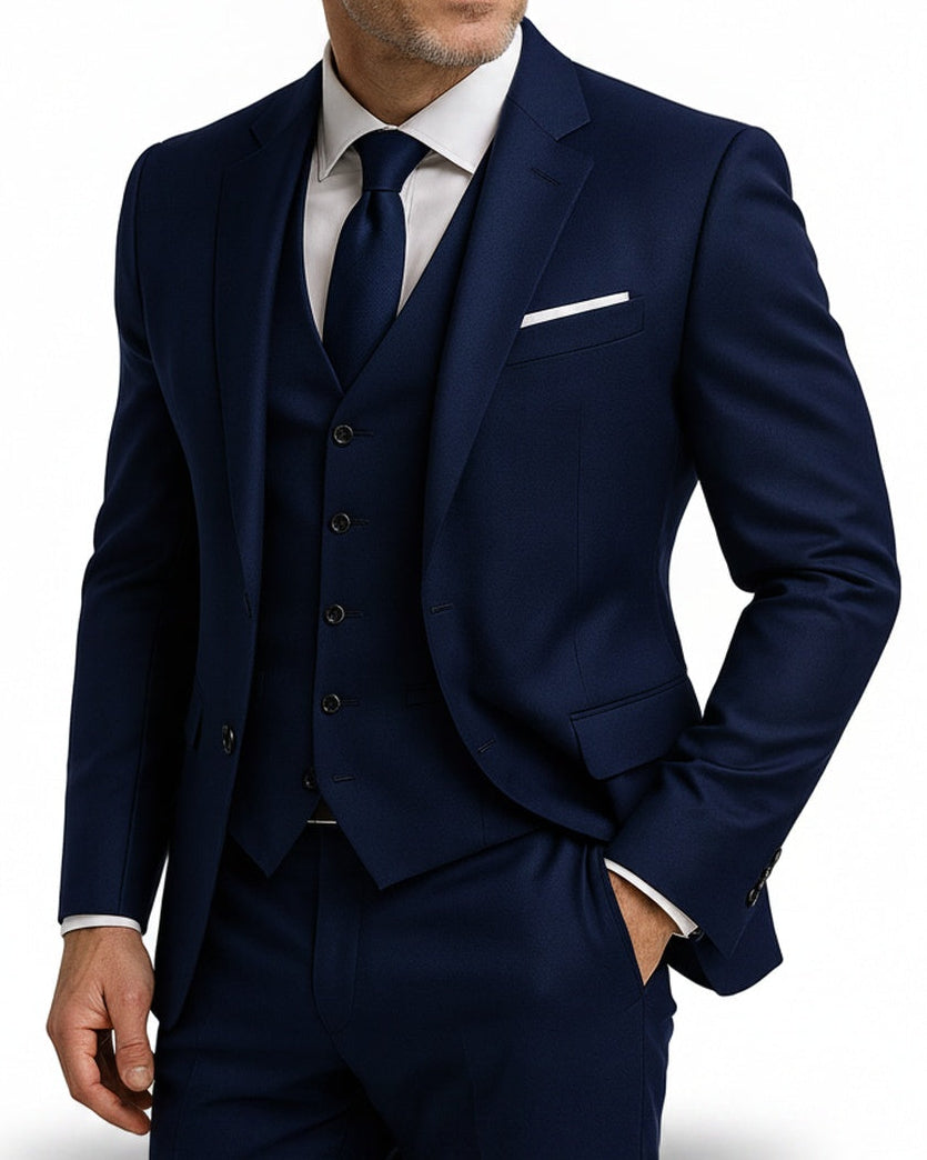 Men's Three-Piece Slim Fit Suit with Waistcoat and Notch Lapel