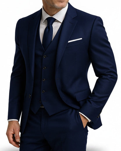 Men's Three-Piece Slim Fit Suit with Waistcoat and Notch Lapel