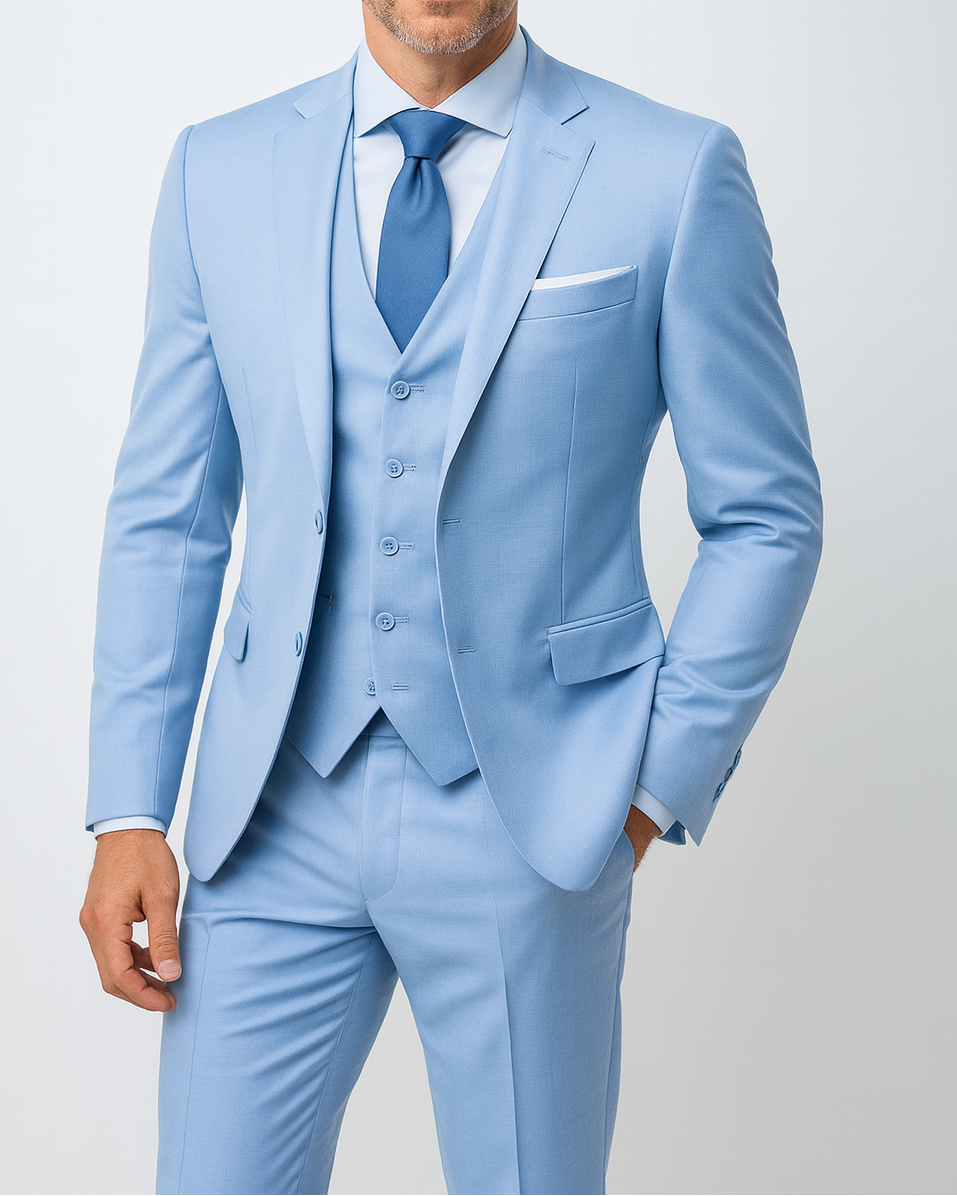 Men's Three-Piece Slim Fit Suit with Waistcoat and Notch Lapel