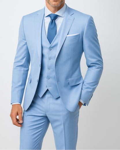 Men's Three-Piece Slim Fit Suit with Waistcoat and Notch Lapel