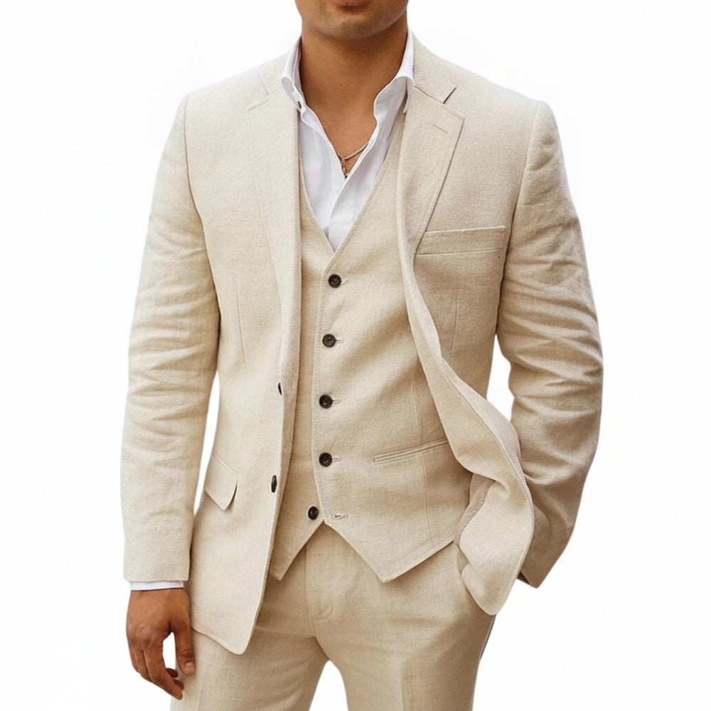 Men's Three-Piece Suit with Notch Lapel, Waistcoat and Trousers